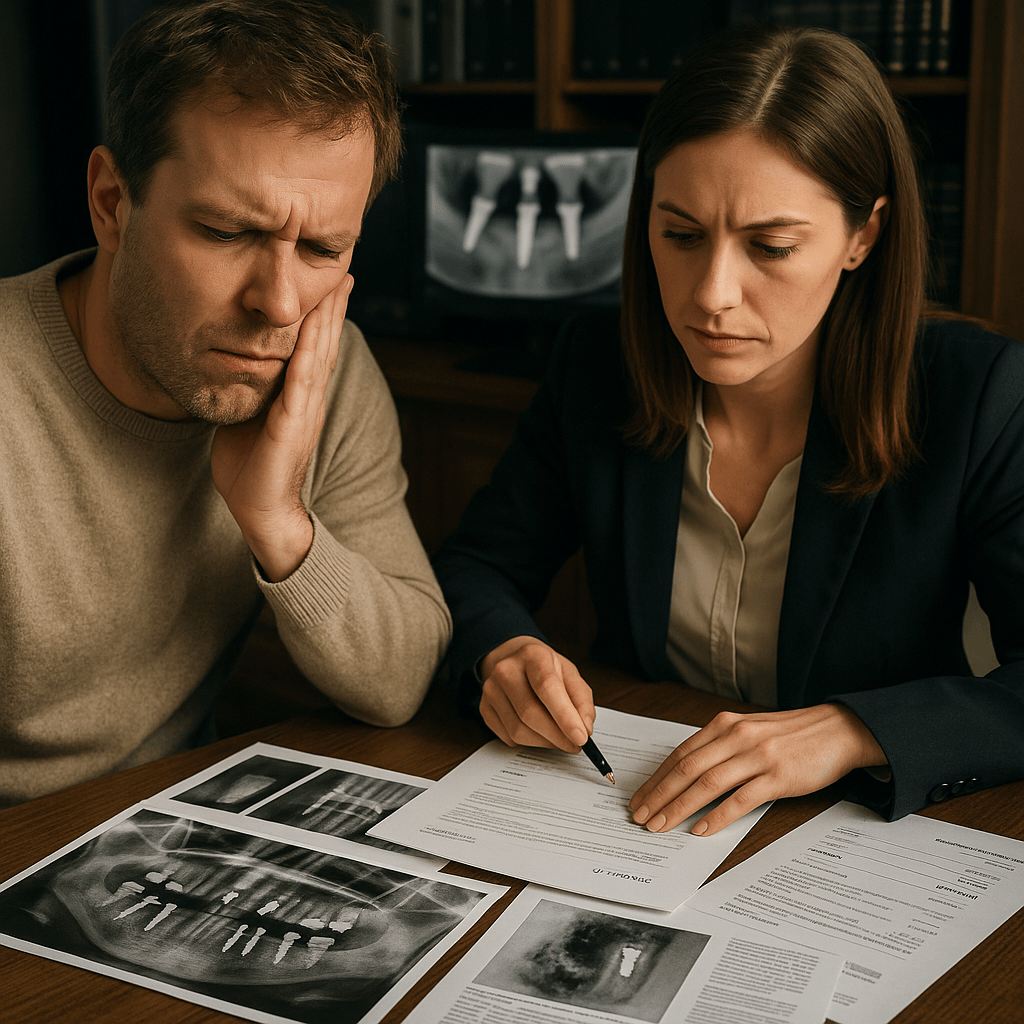 Cliente trabajando en caso dental junto a su abogada